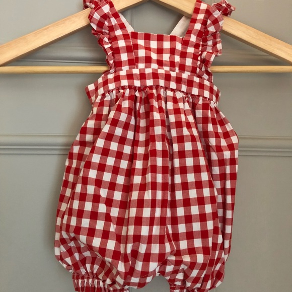 red gingham romper baby